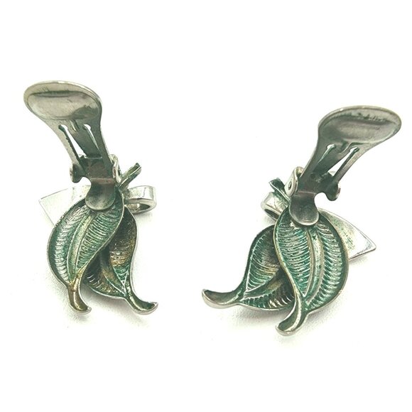Vintage Silver Alice Caviness Clip-On Leaf Earrings Swirl MCM  Natural Patina - Picture 5 of 7